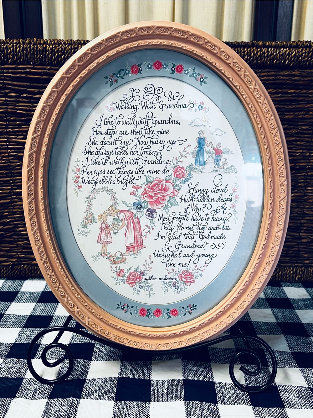 Vintage Home Interiors (Homco) Walking With Grandma PoemOval Framed Print Decor